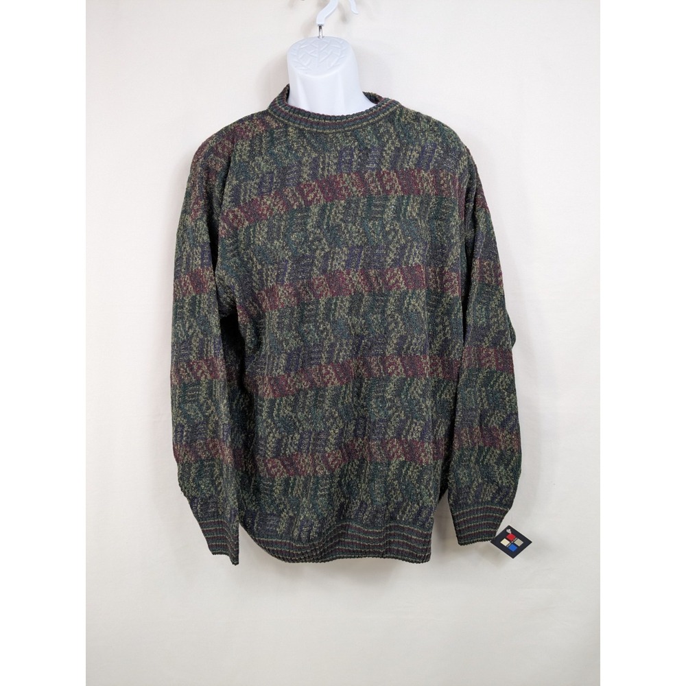 NEW Vtg 90s Wool Sweater Mens XL Abstract Crew Preppy Dad Eclectic Grandpa A045